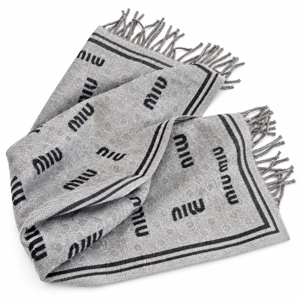 Miu Miu Style All-Over Logo Fringe Scarf