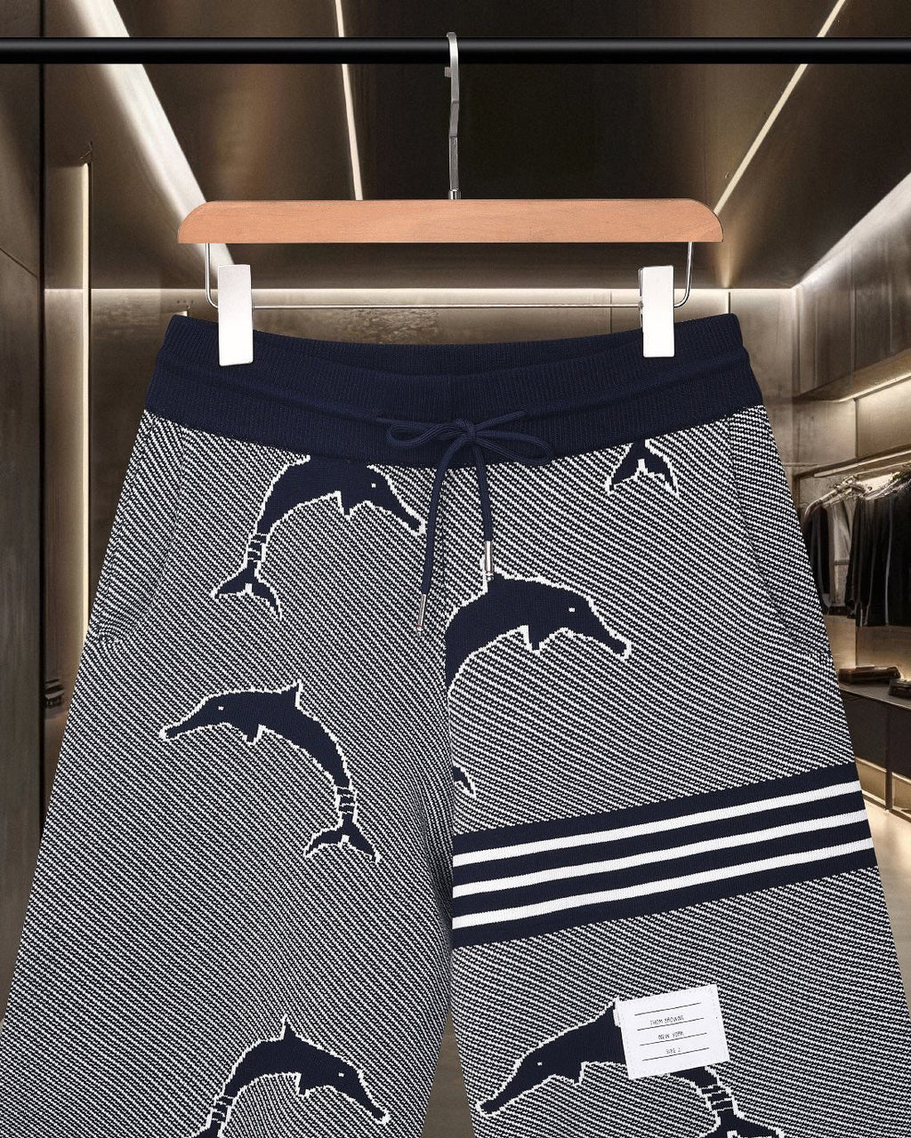 Thom Browne Style Four-Bar Stripe Knit Shorts