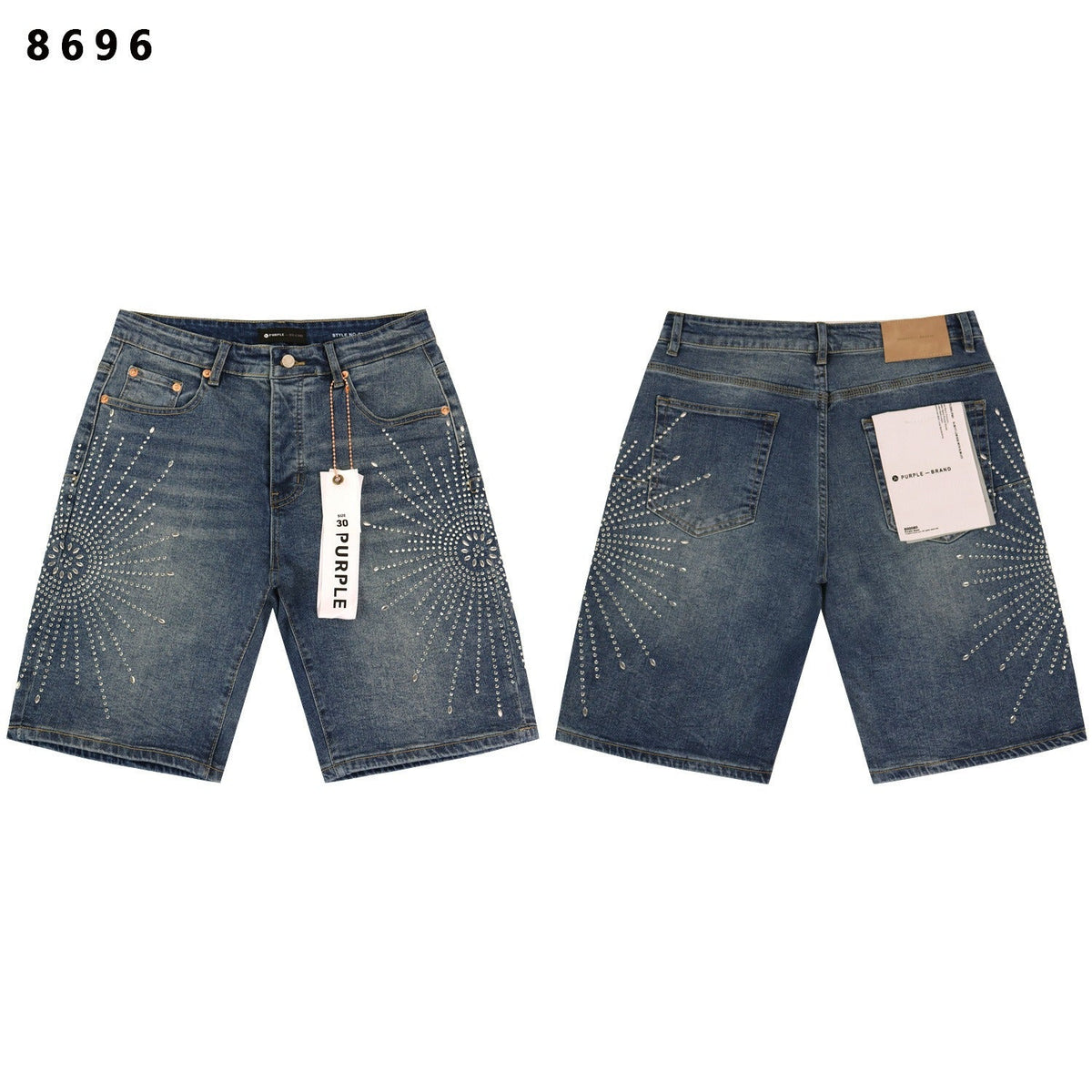 Purple Brand Rhinestone Relaxed-Fit Denim Shorts Unisex