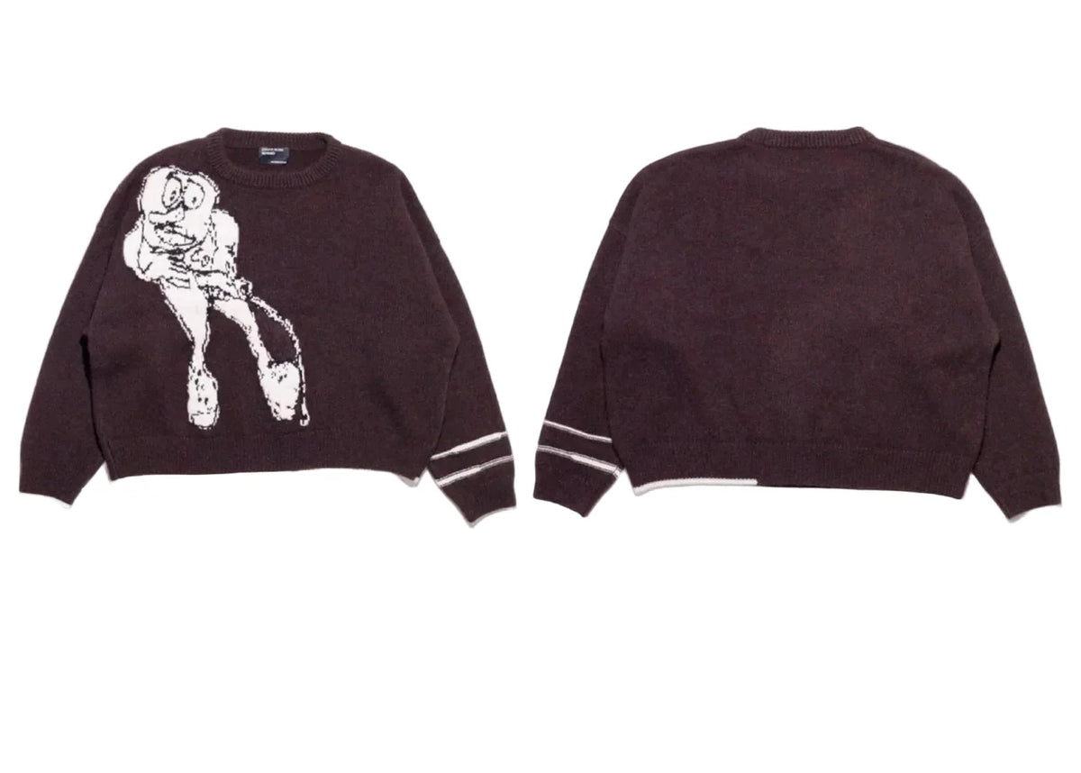 ERD Grotesque Character Jacquard Knit Sweater - Dark Burgundy