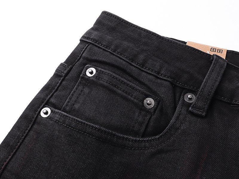 Ksubi Black Slim Tapered Jeans with Red Accents