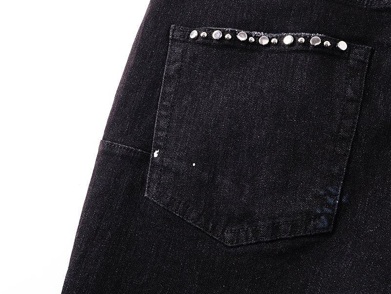 Purple Brand Studded Paint-Splatter Black Jeans