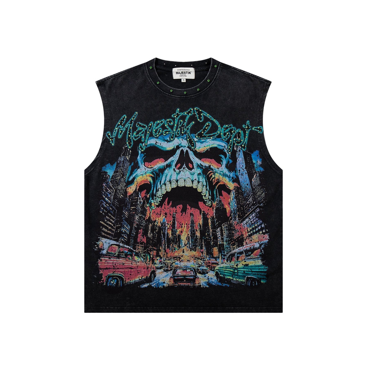 MAJESTIK New York Skull Graphic Sleeveless T-Shirt