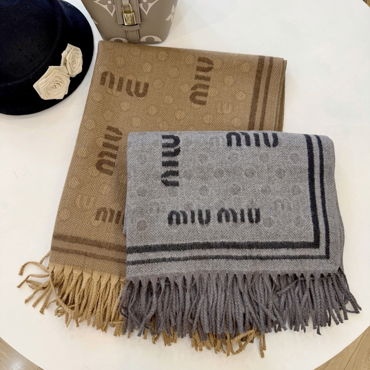 Miu Miu Style All-Over Logo Fringe Scarf