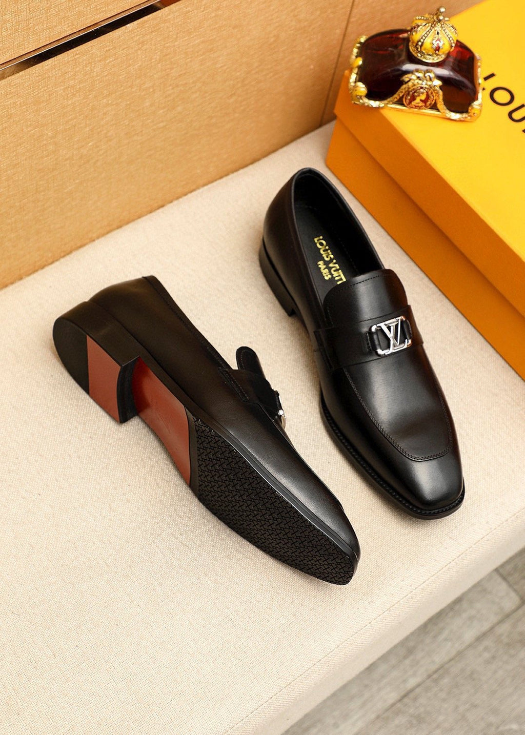 Louis Vuitton Black Metal-Accent Loafers - Stacked Heel