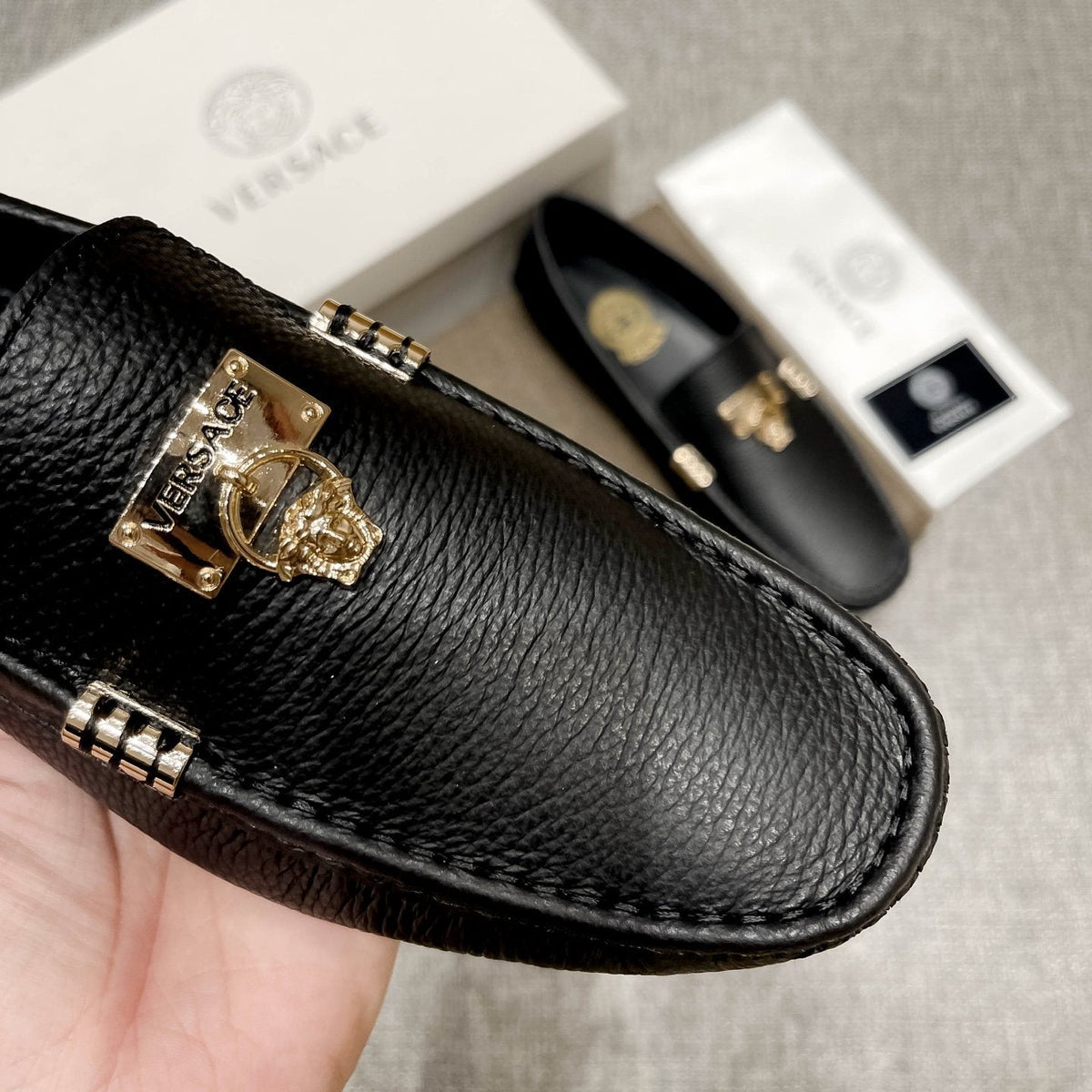 Versace Men's Black Loafers with Gold-Tone Hardware