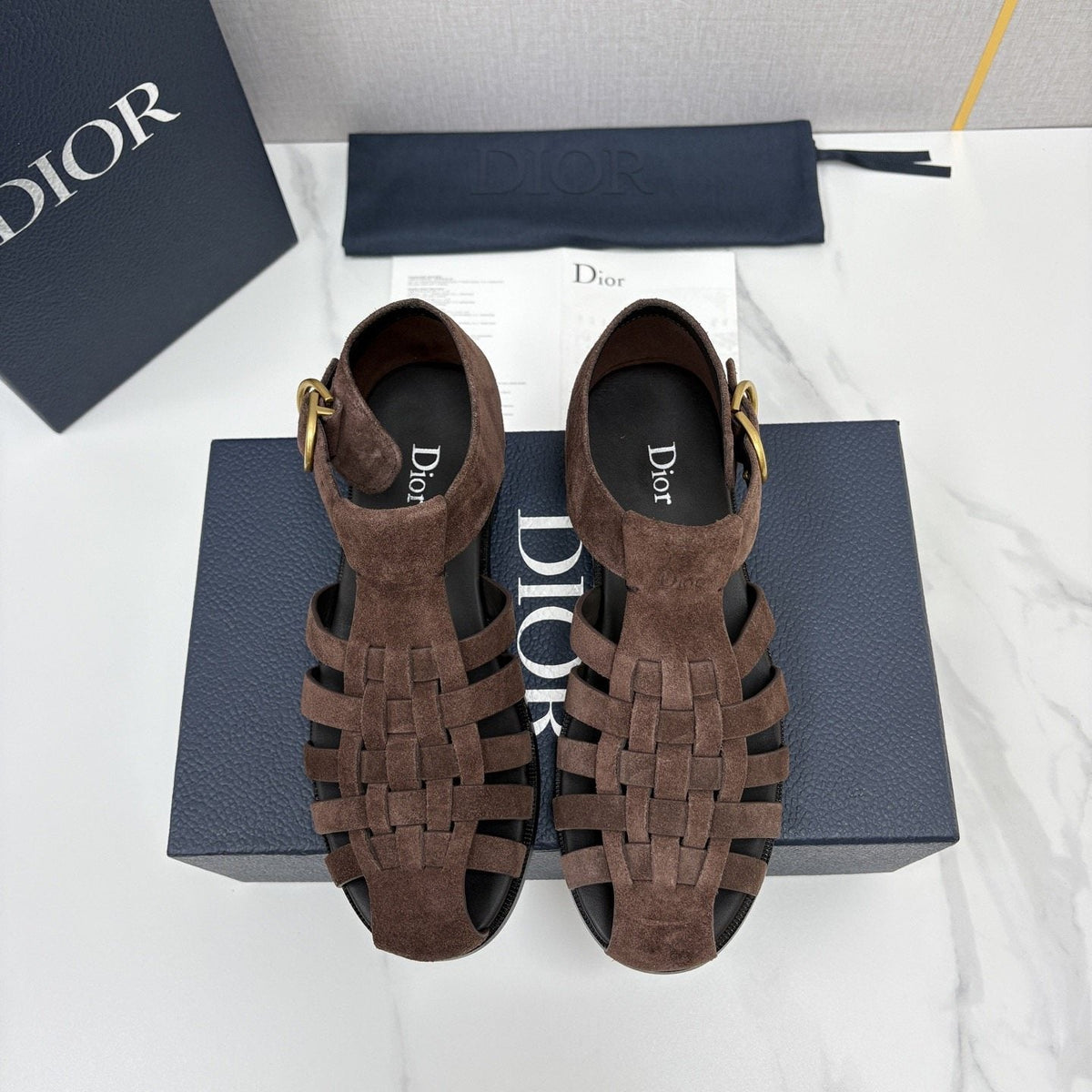 Dior Brown Woven Fisherman Sandals