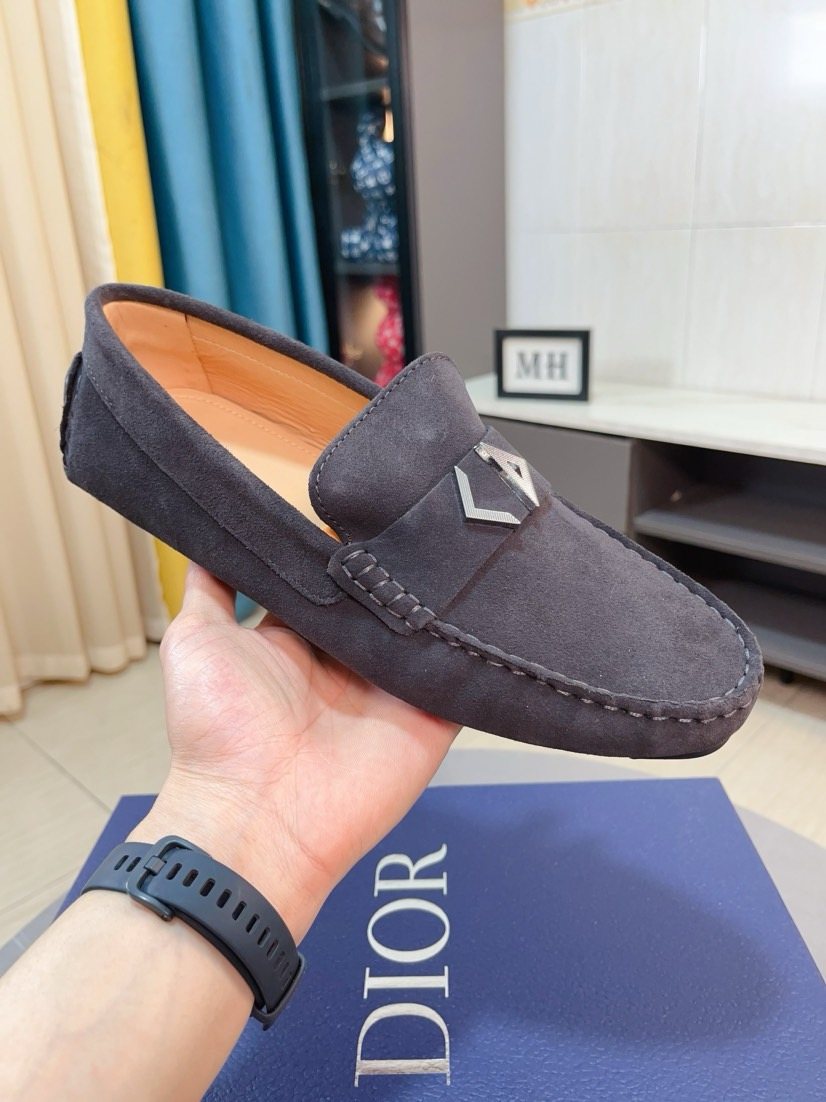 Dior Dark Gray Metal Accent Loafers
