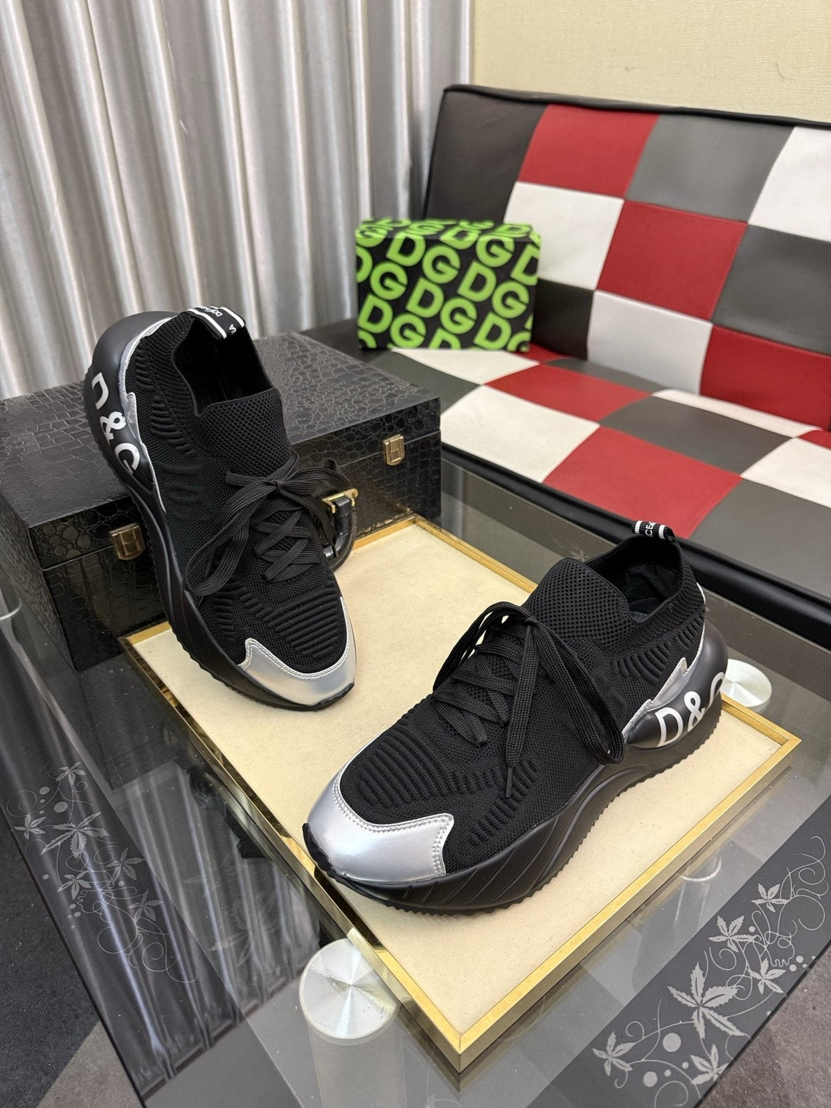 Dolce & Gabbana Black Sneakers with Silver Accents