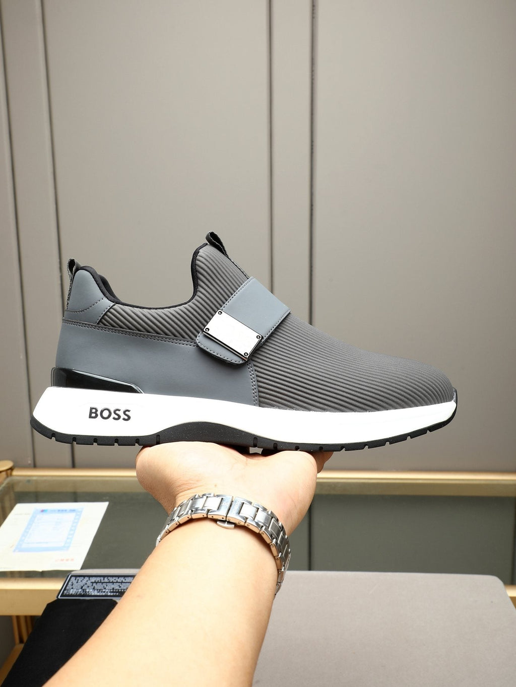 Hugo Boss Ribbed Knit Strap Slip-On Shoes