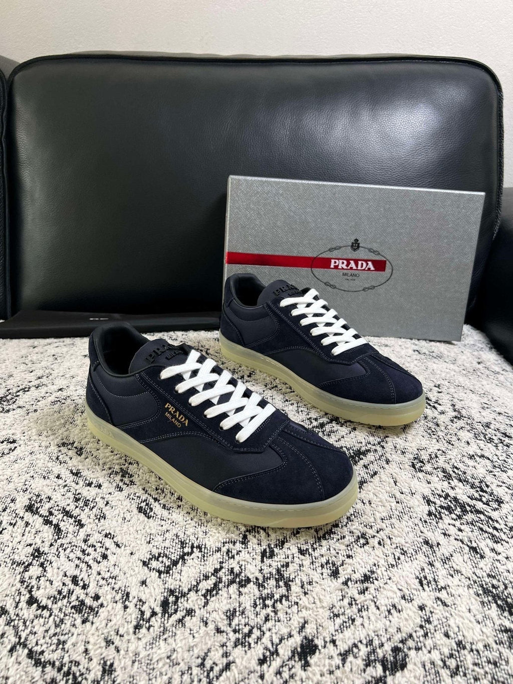 Prada Off-White Beige Low-Top Sneakers